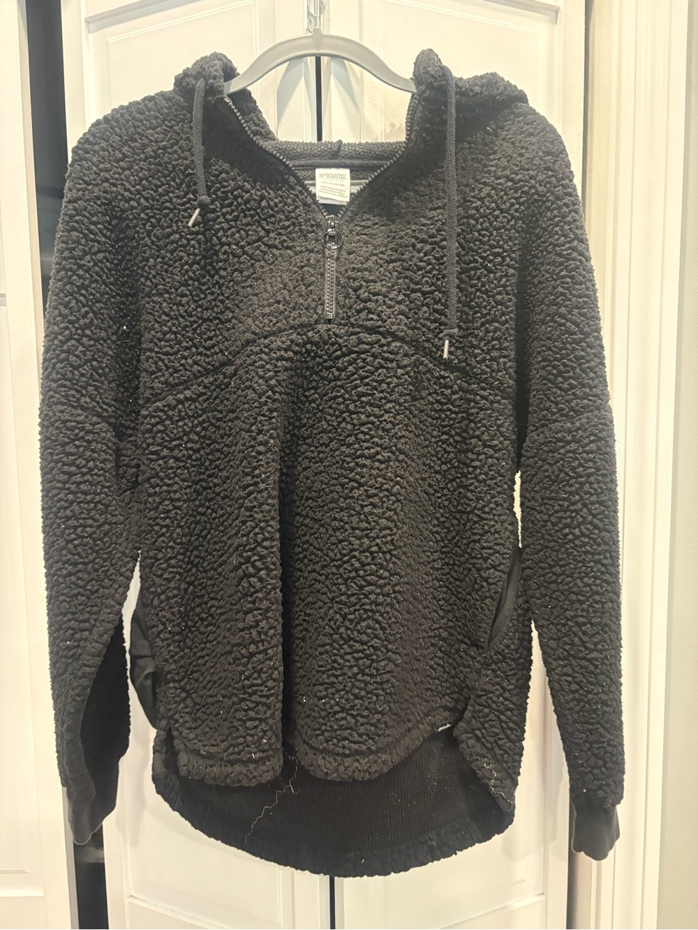 Women Black Sherpa Hoodie - Cozy Half-Zip Pullover